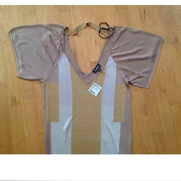 Bebe Women's Gold 24K V- Neck Dress Size Small New - Picture 4 of 8